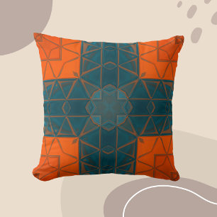 Cojín Decorativo Naranja de la plaza Kaleidoscope y azul