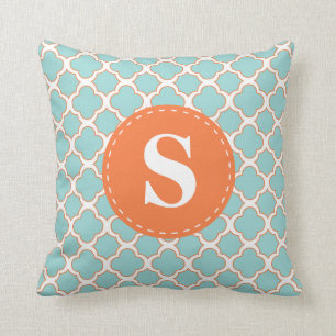Cojín Decorativo Naranja de la turquesa del modelo de Quatrefoil