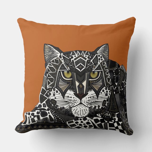 Cojín Decorativo naranja de leopardo de las nieves (Anverso)