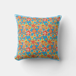 Cojín Decorativo Naranja de los puntos de Polka Floral y Azul inver