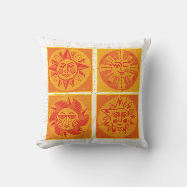 Cojín decorativo Naranja de Mid Century Sun Faces (Anverso)