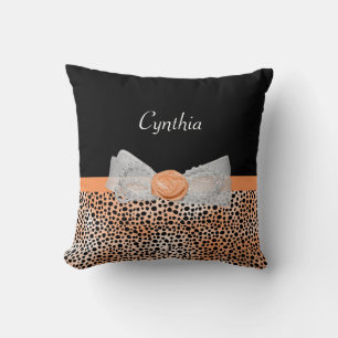 Cojín Decorativo Naranja de moda Cheetah Imprimir el doblado y nomb