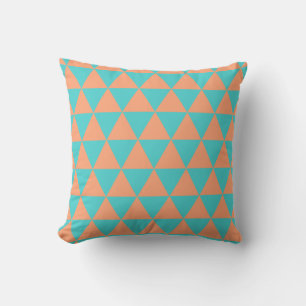 Cojín Decorativo naranja de patrón triangular y azul