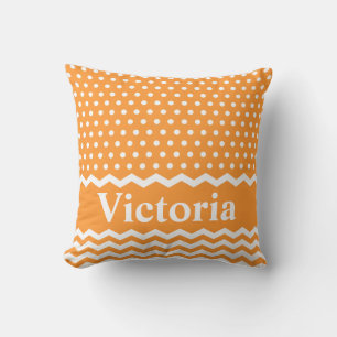 Cojín Decorativo Naranja de puntos de polka y cheurones