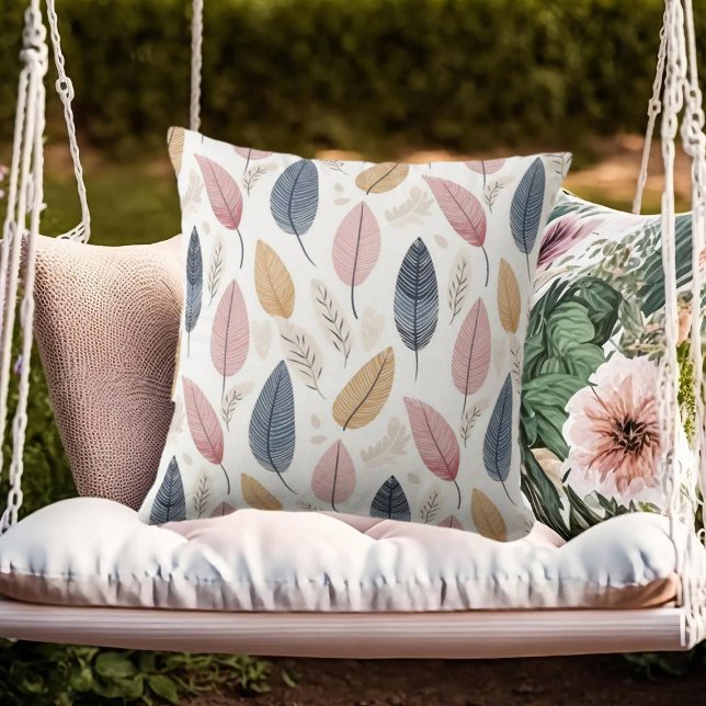 Cojín Decorativo Naranja de rosa blanca hojas de boho azul (Subido por el creador)