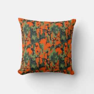 Cojín Decorativo Naranja de seguridad y camuflaje verde