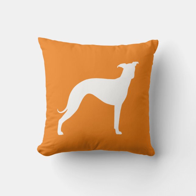 Cojín Decorativo Naranja de silueta de perro gris blanco italiano (Anverso)