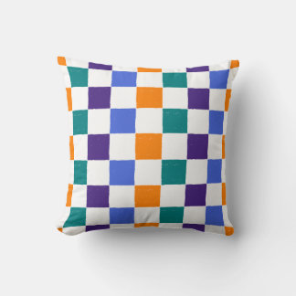 Cojín Decorativo Naranja de tablero de ajedrez, Verde azulado, azul