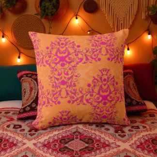 Cojín Decorativo Naranja de Tango Tangerino Flamante y Damasco Rosa