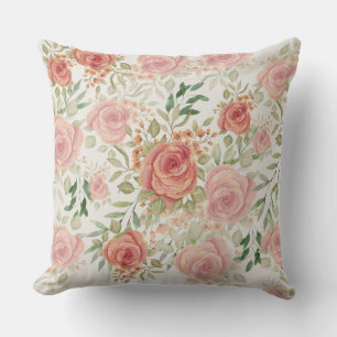 Cojín Decorativo Naranja Dulce Luz y Rosas Rubor Acuarela