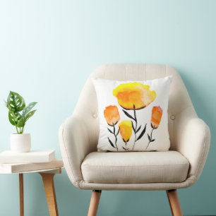 Cojín Decorativo Naranja feliz y flores amarillas