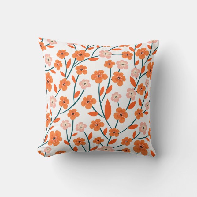 Cojín Decorativo Naranja floral Pastel blanco sin soldadura (Anverso)