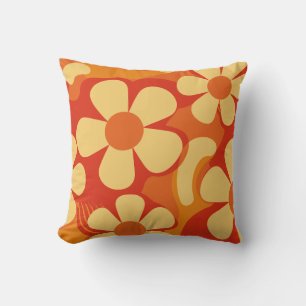 Cojín Decorativo Naranja floral retro y patrón amarillo