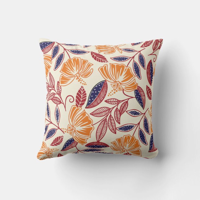 Cojín Decorativo Naranja floral Tropical Exótico (Reverso)