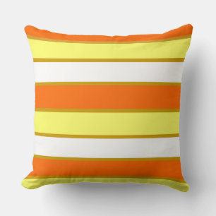Cojín Decorativo Naranja, franjas amarillas y blancas