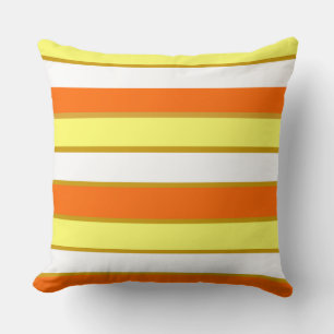 Cojín Decorativo Naranja, franjas amarillas y blancas