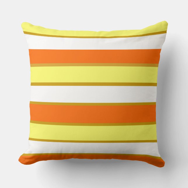 Cojín Decorativo Naranja, franjas amarillas y blancas (Anverso)
