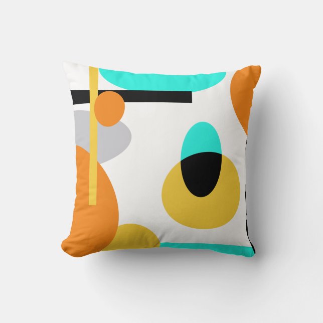 Cojín Decorativo naranja geométrico y acua abstracto moderno (Anverso)