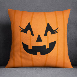 Cojín Decorativo Naranja Girly Jack O Lantern Pumpkin Face Hallowee