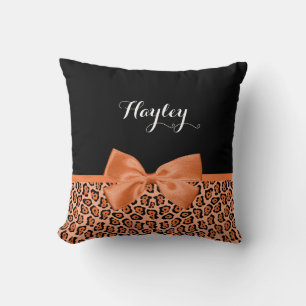 Cojín Decorativo Naranja Girona Negro Jaguar Cinta Cuta Con Nombre