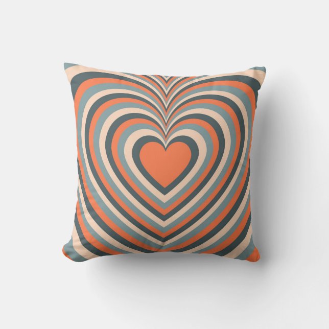 Cojín Decorativo Naranja Gris Hypnotic Heart Love Pattern (Anverso)