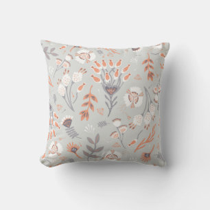 Cojín Decorativo Naranja Gris Pastel Floral: Elegancia Vintage
