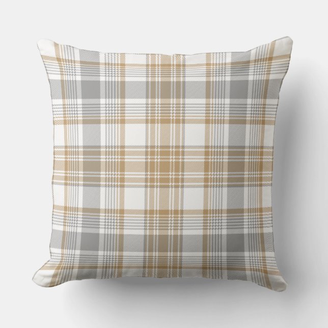 Cojín Decorativo Naranja Gris Tartán Plaid moderno (Anverso)