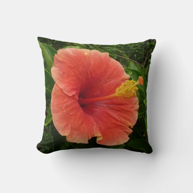 Cojín Decorativo Naranja Hibiscus Flower Tropical Floral (Anverso)