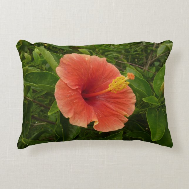 Cojín Decorativo Naranja Hibiscus Flower Tropical Floral (Anverso)
