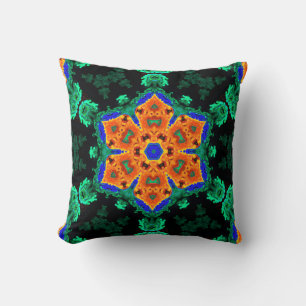 Cojín Decorativo Naranja hippie psicodélico, azul y Verde azulado