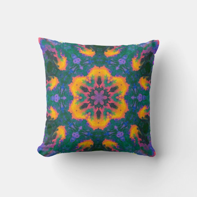 Cojín Decorativo Naranja hippie psicodélico y morado (Anverso)