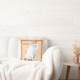 Cojín Decorativo Naranja Jengibre y Gato Blanco Personalizado