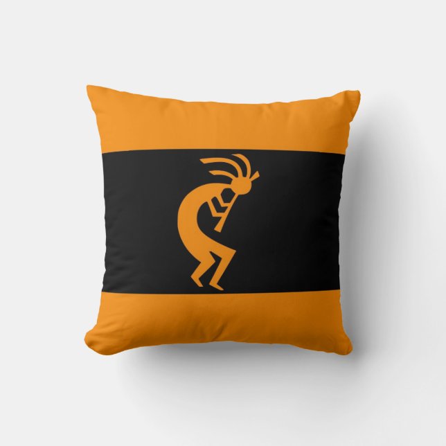 Cojín Decorativo Naranja largo de Kokopelli (Anverso)