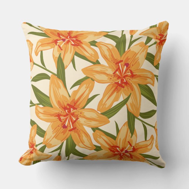 Cojín Decorativo Naranja Lilies.ilustracion de flores (Anverso)