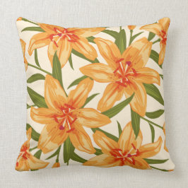 Cojín Decorativo Naranja Lilies.ilustracion de flores