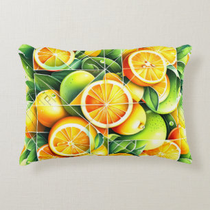 Cojín Decorativo Naranja Limón Botánico Cítrico Geométrico