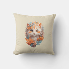 Cojín Decorativo Naranja lindo Floral Kitty Cat