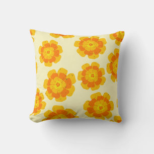 Cojín Decorativo Naranja Marigolds Botánico Floral Ilustrado A Mano