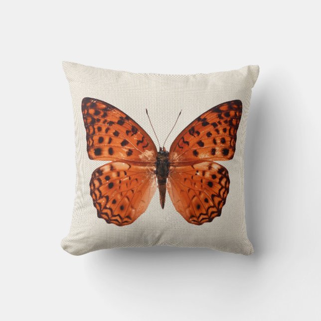 Cojín Decorativo Naranja Mariposa Caliente Pastel Neutral Beige (Anverso)