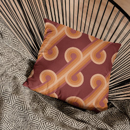 Cojín Decorativo Naranja Marrón oscuro Rojo Retro Círculos Patrón d
