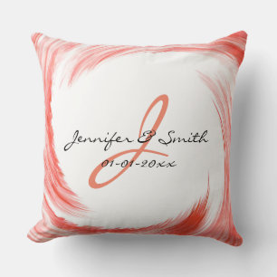 Cojín Decorativo Naranja Monograma Swirl Resumen Arte