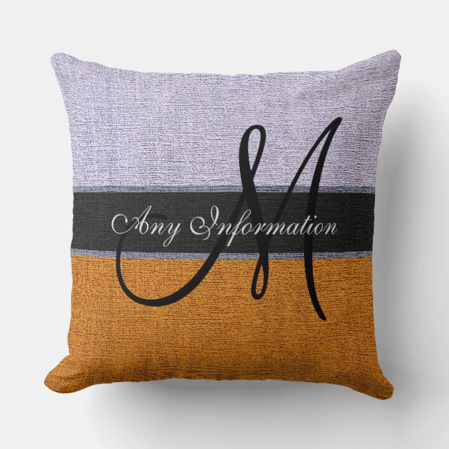 Cojín Decorativo Naranja monograma y jute rústico plateado (Anverso)