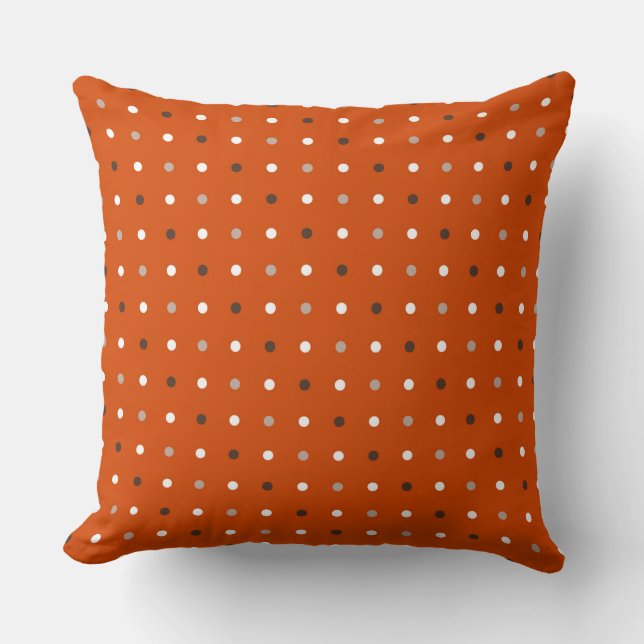 Cojín Decorativo Naranja - naranja rojo y puntos blancos (Anverso)
