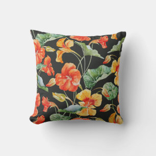 Cojín Decorativo Naranja Nasturtium: Patrón de color de agua oscuro