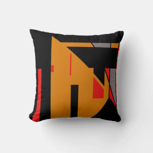 Cojín Decorativo Naranja Negro Colores Geométricos Abstractos del S