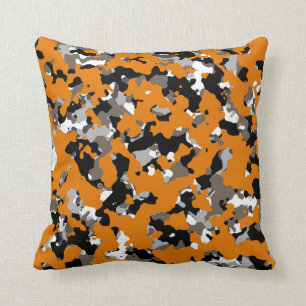 Cojín Decorativo Naranja Negro Gris Marrón Camuflaje Camo Estampado