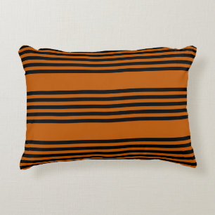 Cojín Decorativo Naranja negro y quemado de cinco rayas patrón