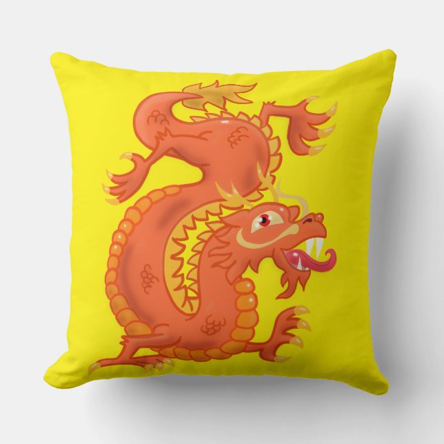 Cojín decorativo naranja Oriental Dragon (Anverso)
