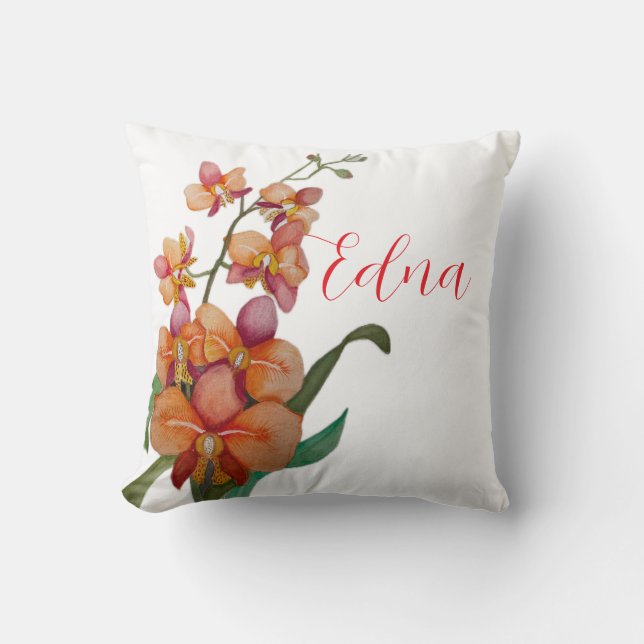 Cojín Decorativo Naranja Orquídea Almohada/Acento (Anverso)