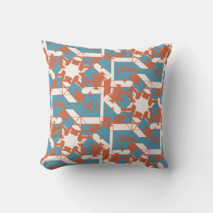 Cojín Decorativo Naranja Oxidado Azul Mediterráneo Mosaico Dentado